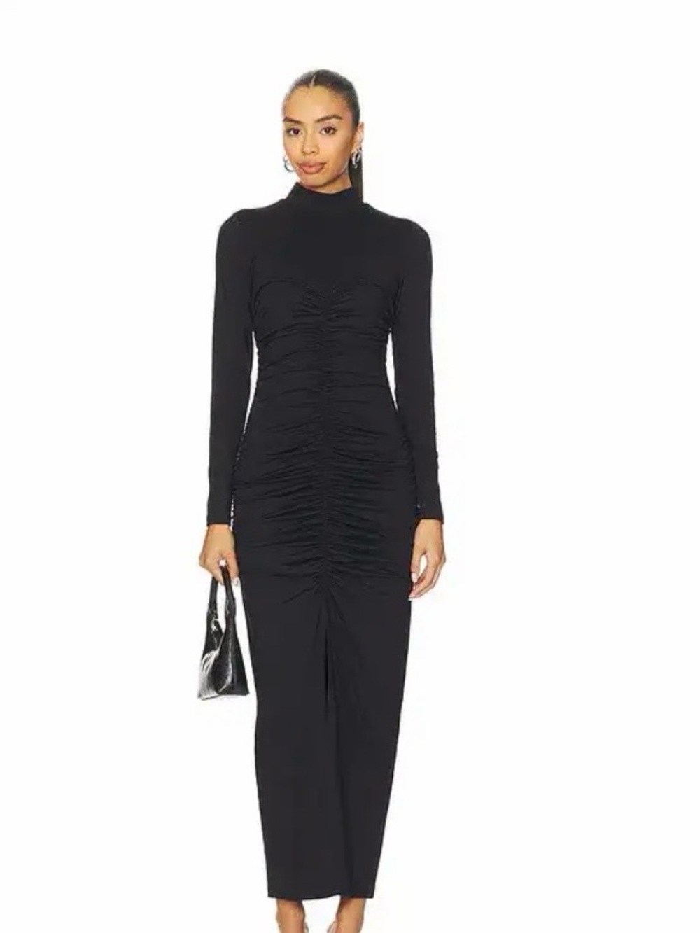 Susana Monaco Black Long-Sleeve Ruched Maxi Dress